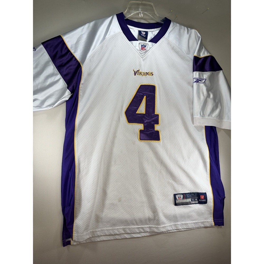 Minnesota Vikings Brett Favre #4 Reebok On Field Sewn White Jersey Size 54 EUC